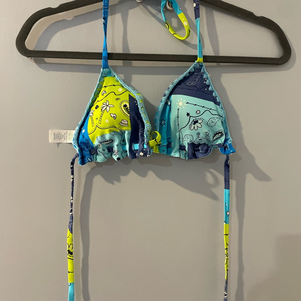 Aerie Women Swim Bikini Top - Blue and Yellow